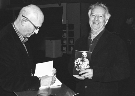 Peter Finch signing Morgan Francis's copy